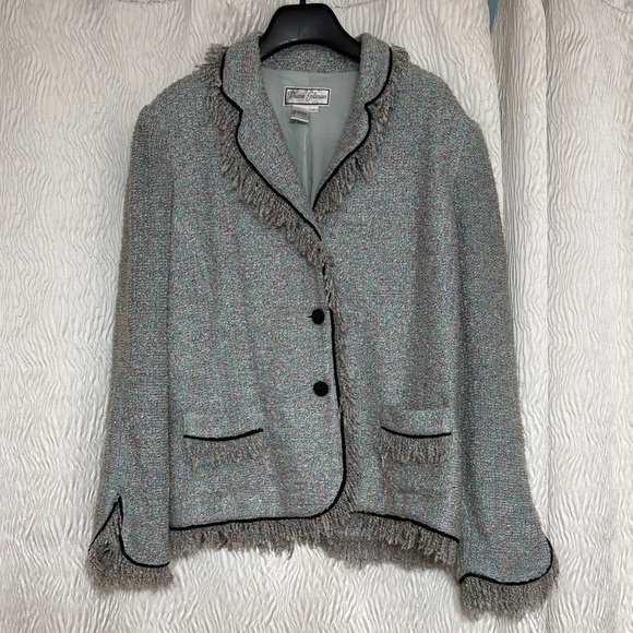 Diane Gilman Multicolor Blazer with Black Trim- Size Large - Picture 1 of 9
